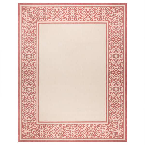 Gertmenian Paseo Tedo Sand and Red 8 ft. x 10 ft. Border Indoor/Outdoor Area Rug