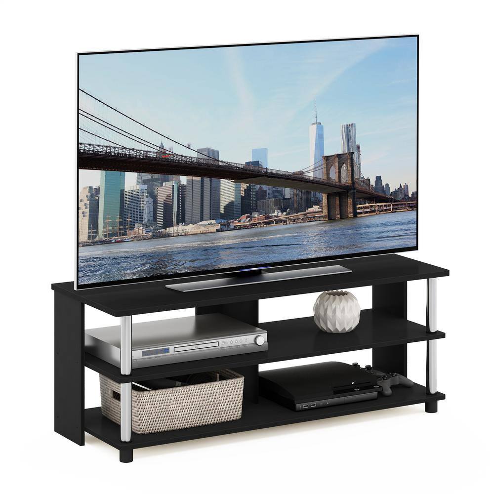 Compact Americana 48" Black Wood and Stainless Steel TV Stand