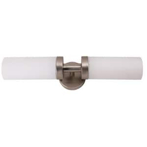 Stella Brushed Nickel Motion Sensing Dusk to Dawn Outdoor Hardwired Cylinder Sconce with Integrated LED