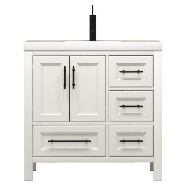VIV 36 in. W x 20 in. D x 35 in. H Single Sink Freestanding Bath Vanity in White with White Acrylic Top
