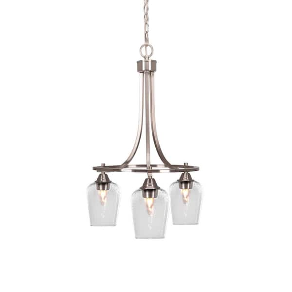 Unbranded Madison 3-Light Brushed Nickel Round Chandelier with 5 in. Clear Bubble Glass Shades, No bulbs included