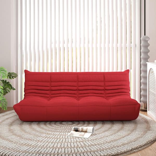 Magic Home Caterpillar 69 in. Armless Velvet Curved Comfy Lazy Floor Couch Memory Foam Fireside Sofa Corner Chair in. Red