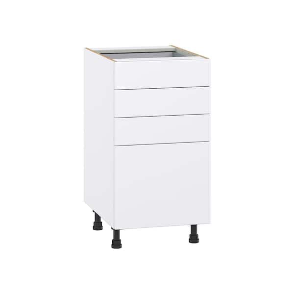 J COLLECTION Timberline 18 in. W x 24 in. D x 34.5 in. H Assembled Slab Drawer Base Kitchen Cabinet in Bright White with 4-Drawers