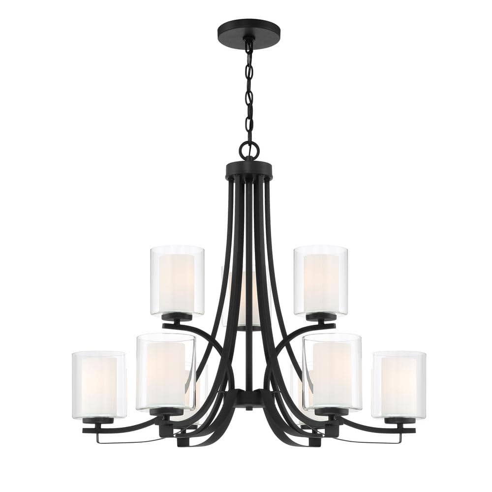 Sand Coal Nickel 9-Light Chandelier with Etched Glass Shades