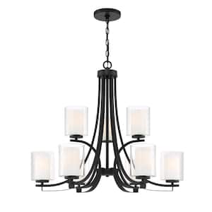 Parsons Studio 9-Light Sand Black Candle Style Chandelier with Clear and Etched White Glass Shades