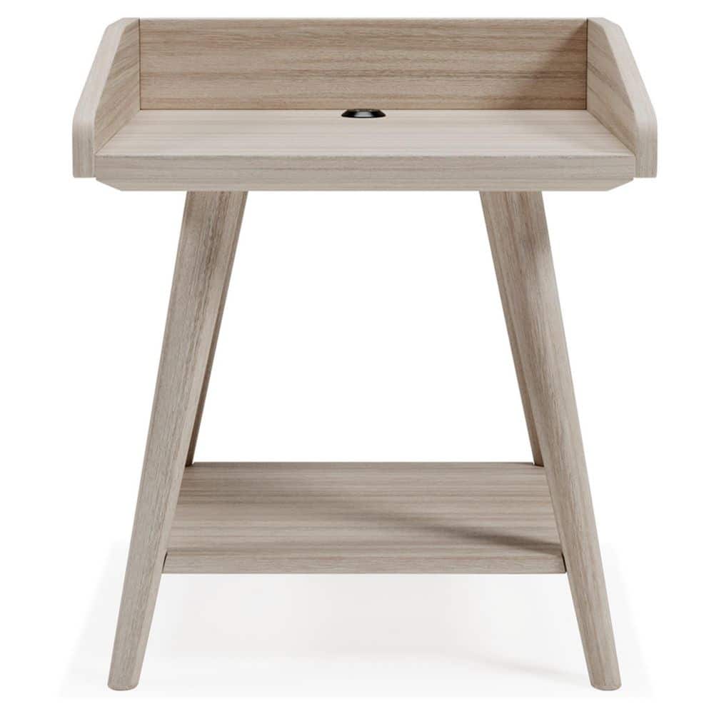 Blariden Transitional Beige Wood Accent Table with USB Chargers