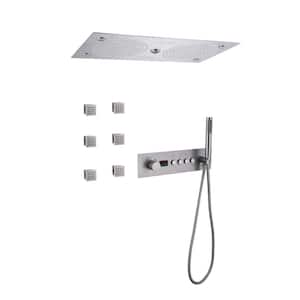 Ceiling Mount LED Thermostatic Single Handle 4-Spray Patterns Shower Faucet 6.8 GPM with Body Spray in Brushed Nickel