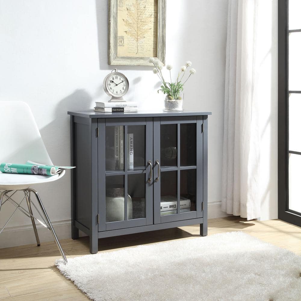 Gracie Grey Storage Cabinet with 2-Glass Doors SKEGL19087C2GY - The ...