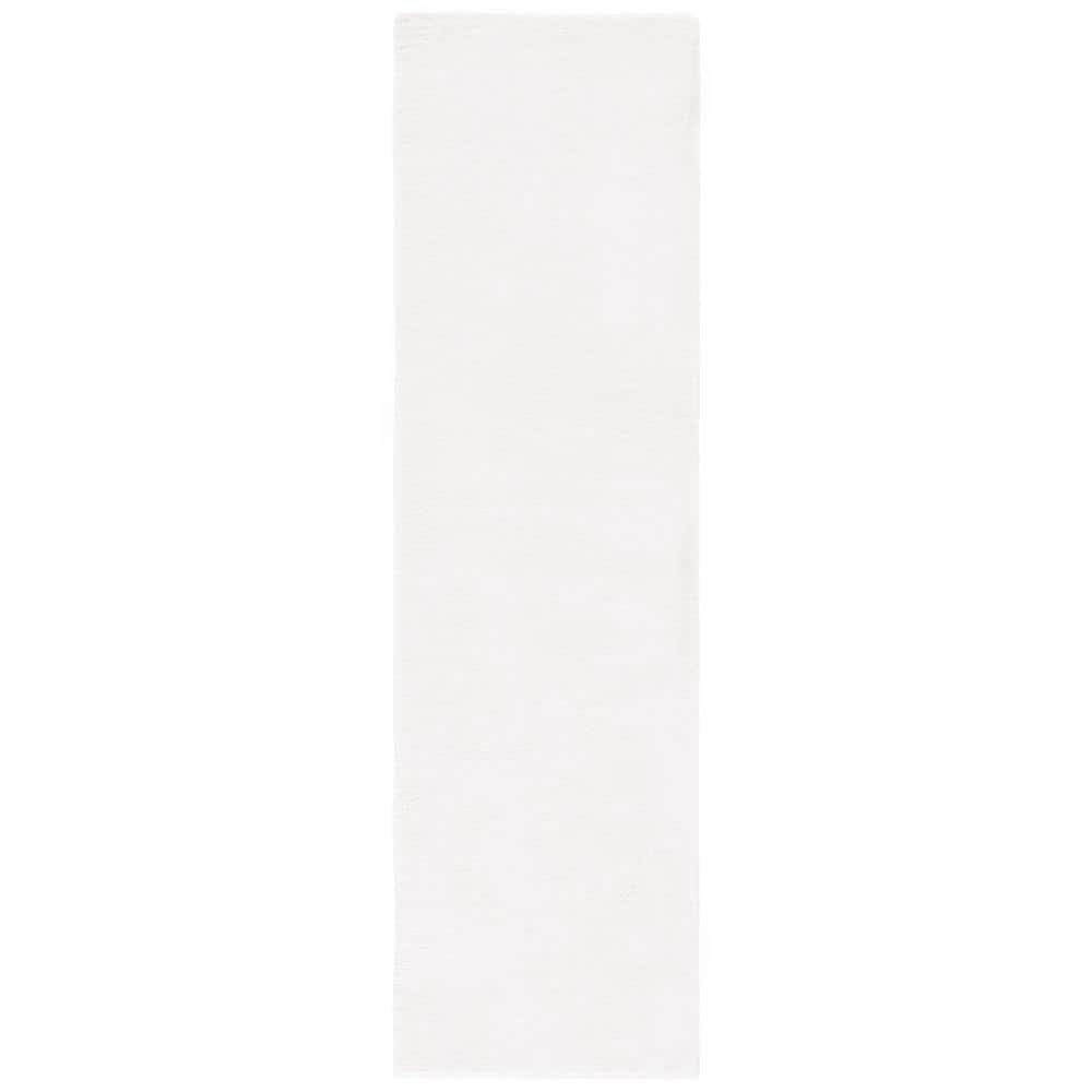 Off-White Faux Rabbit Fur Runner Rug, 2'3" x 8'