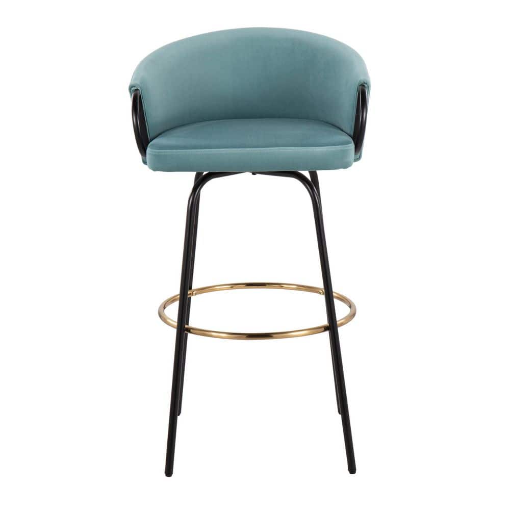 Light Blue Velvet Adjustable Swivel Barstools with Metal Frame, Set of 2