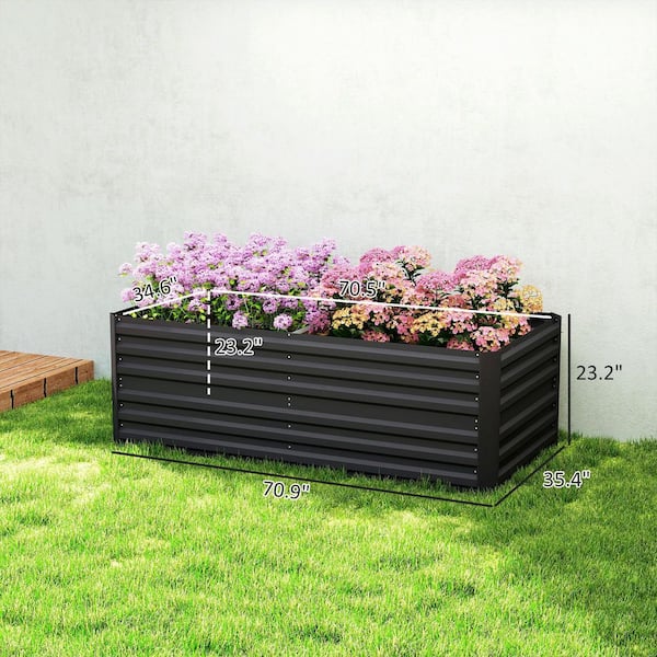 Outsunny 71 in. x 36 in. x 23 in. Black Raised Garden Bed for