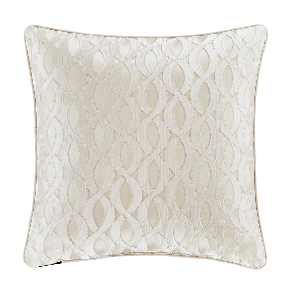 Ivory Damask 20" Square Decorative Throw Pillow with Satin Trim