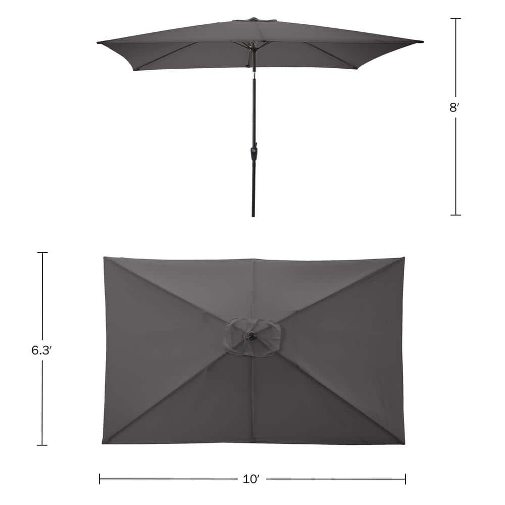Gray Rectangular 10 Ft Patio Umbrella with Steel Pole