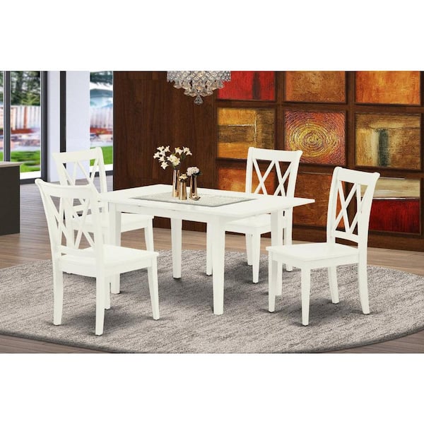 East West Furniture 5-Piece Linen White Finish Solid Wood Top-Rectangular Dining Room Set with Butterfly Leaf-Seats 4