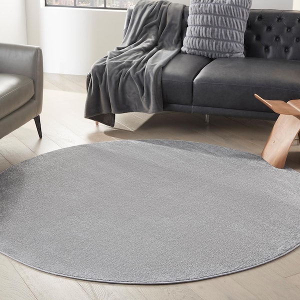Essentials 6 ft. x 6 ft. Silver Gray Round Solid Contemporary Indoor/Outdoor Patio Area Rug