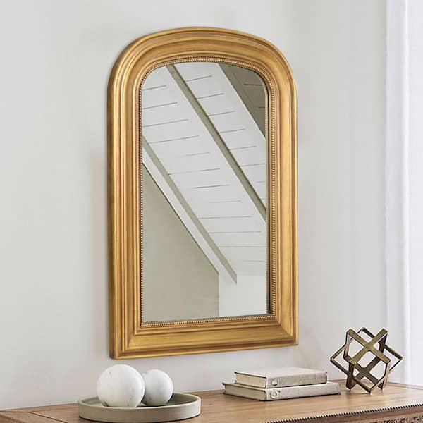 23.6 in. W x 33.5 in. H Baroque Antique Brass Vintage Wooden Frame Arched Wall Mirror