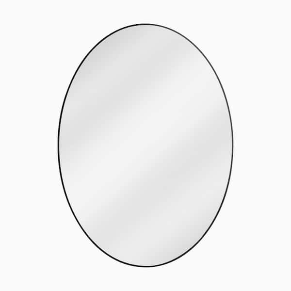 XRAMFY - 24 in. x 36 in. Oval Black Classic Aluminum Alloy Framed Wall Mirror