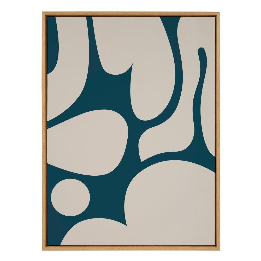 Natural Framed Abstract Canvas Wall Art in Dark Green and Tan, 28x38