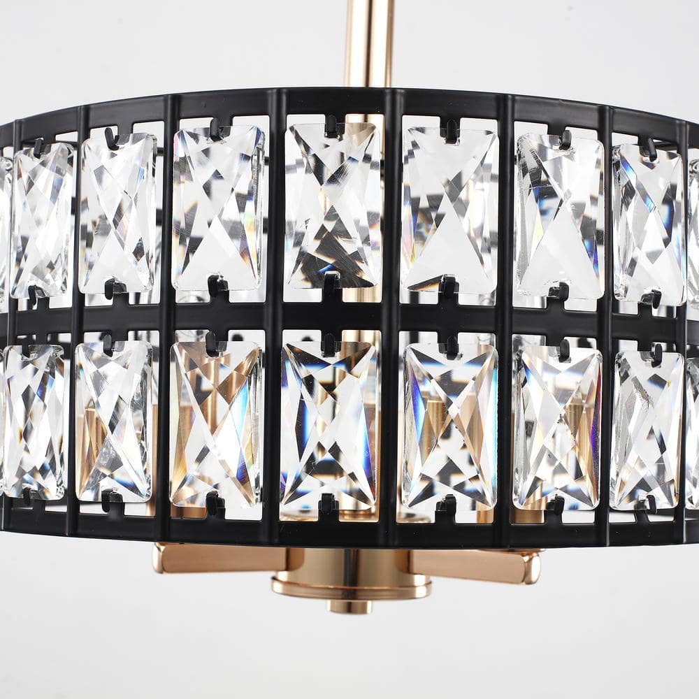 Black Metal and Crystal Drum Semi-Flush Mount Ceiling Light