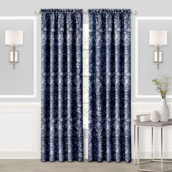 ACHIM Charlotte 52 in. W x 84 in. L Polyester Light Filtering Window Panel in Navy