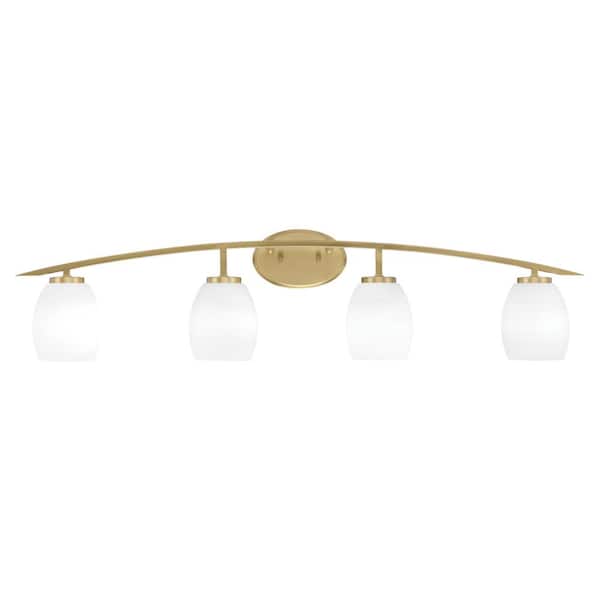 Unbranded Siena 40 in. 4-Light Vanity Light New Age Brass with White Linen Glass Shades
