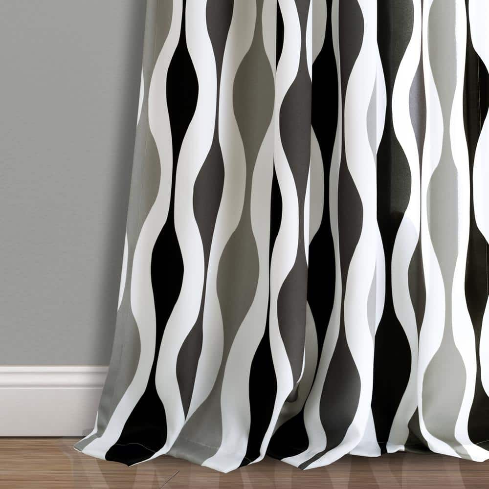 Black and Gray Pleated Blackout Polyester Window Panels