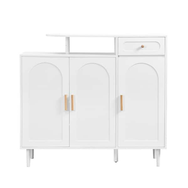 43.3 in. H x 47.24 in. W x 14.17 in. D White Shoe Storage Cabinet with Arched Doors, Drawer and Adjustable Shelves