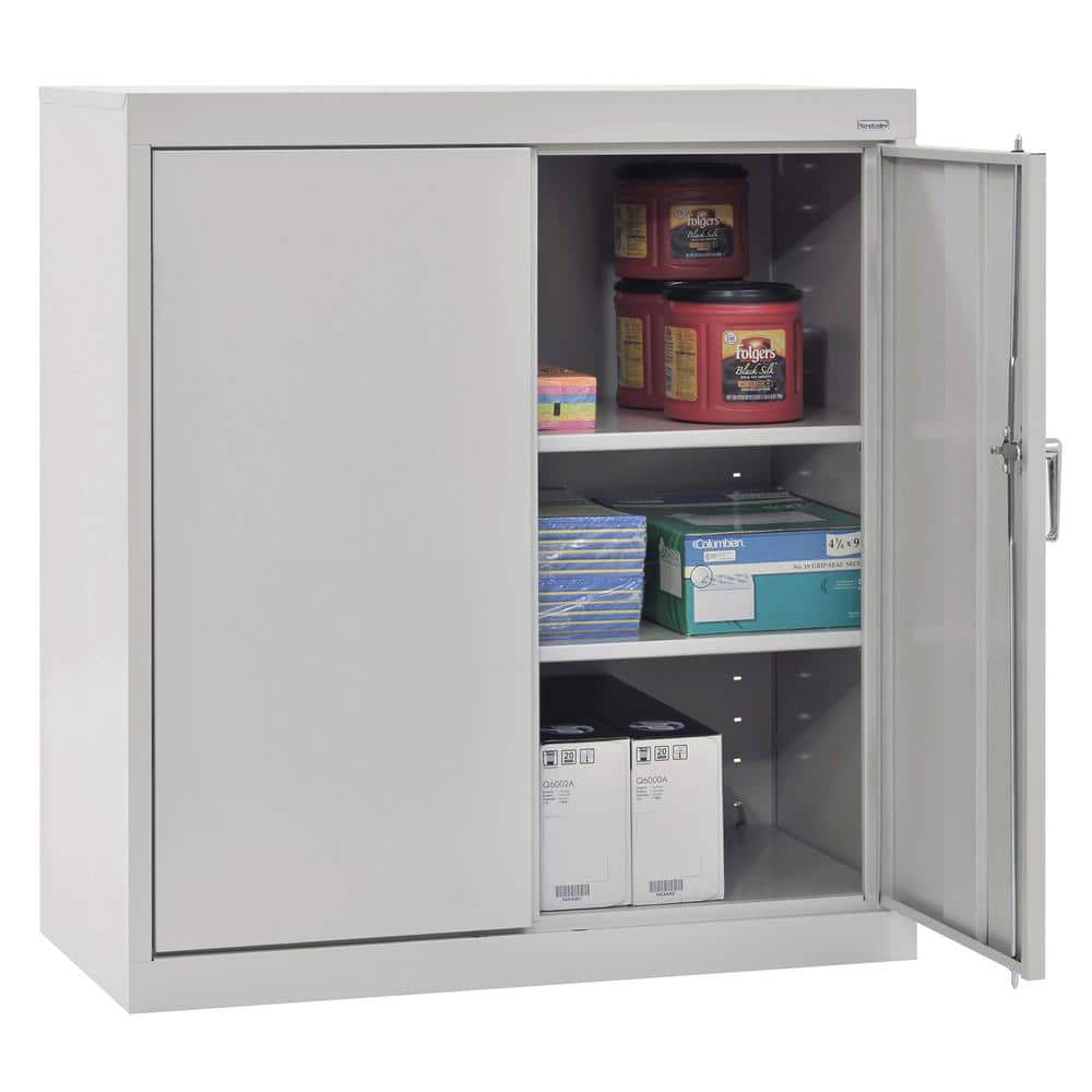 Dove Gray Freestanding Lockable Steel Cabinet with Adjustable Shelving