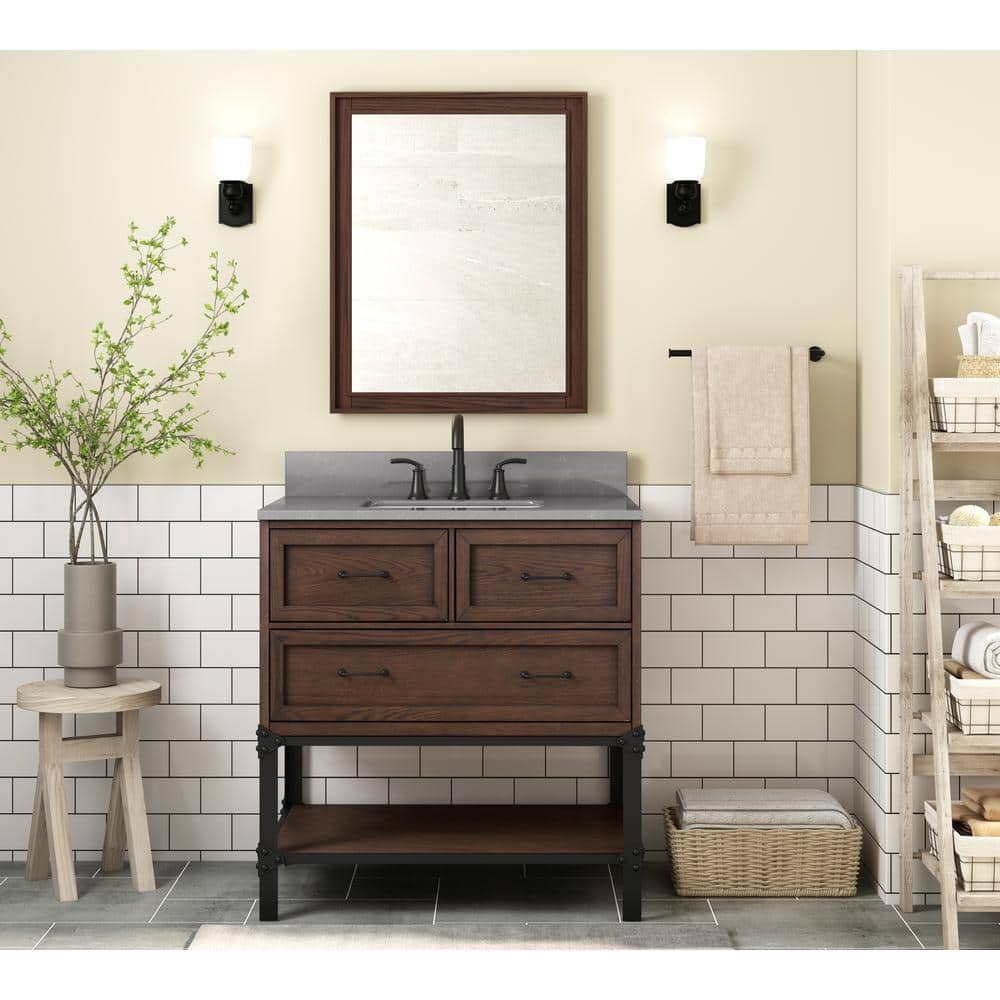 Hanover Ambridge 36-In. Bathroom Vanity Set includes Sink, Countertop, and  Pre-Assembled Cabinet w/ 1 Door, 3 Drawers, Mirror, Gray - Hanover Home