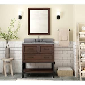 Alster 36 in. W x 22 in. D x 35 in. H Single Sink Freestanding Bath Vanity in Brown Oak with Gray Engineered Stone Top