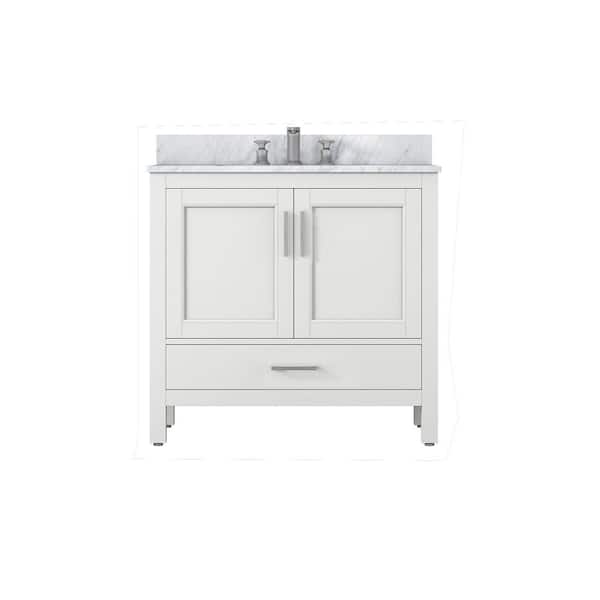 Unbranded 36 in. W x 22 in. D x 35 in. H Freestanding Bathroom Vanity in Matte White with White Natural Marble Top