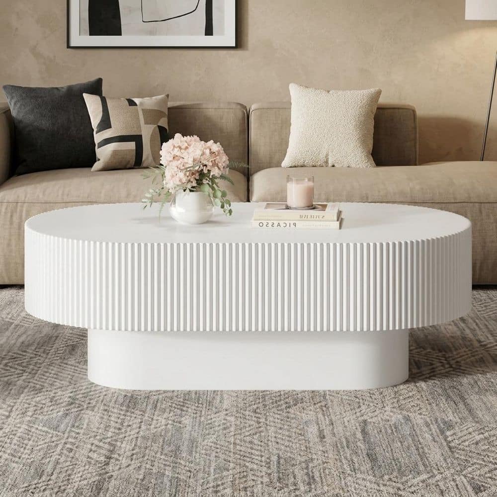 Harper & Bright Designs 48.4 in. White Modern Fluted Oval Wood