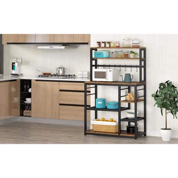  LITTLE TREE Kitchen Bakers Rack with Drawer, 5-Tier Kitchen  Utility Storage Shelf with Hutch and 8 S-Hooks - Standing Baker's Racks