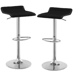 Set of 2 Barstools, Adjustable Swivel Bar Stools with PU Leather and Chrome Base, Pub Counter Chairs, Black