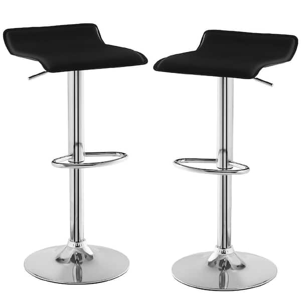 VECELO Set of 2 Barstools, Adjustable Swivel Bar Stools with PU Leather and Chrome Base, Pub Counter Chairs, Black