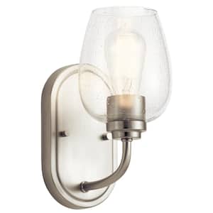 Valserrano 1-Light Brushed Nickel Bathroom Indoor Wall Sconce Light with Clear Seeded Glass Shade