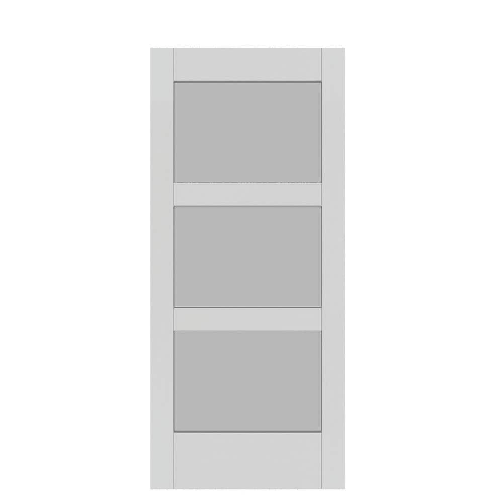 White Frosted Glass Paneled MDF Barn Door, 37'' x 84''