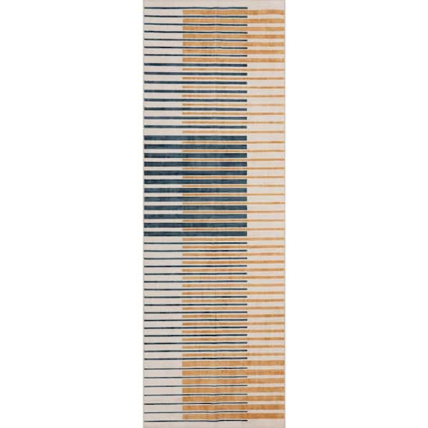 Ondelia Striped Washable Area Golden 3 ft. x 8 ft. Indoor Runner Rug