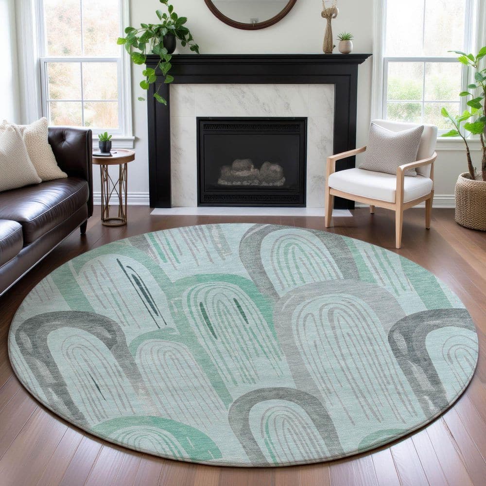 Mayfield Premium Machine Washable Abstract AMF1588 Seafoam 8 ft. x 8 ft. Round Rug price history on PriceWatchPro