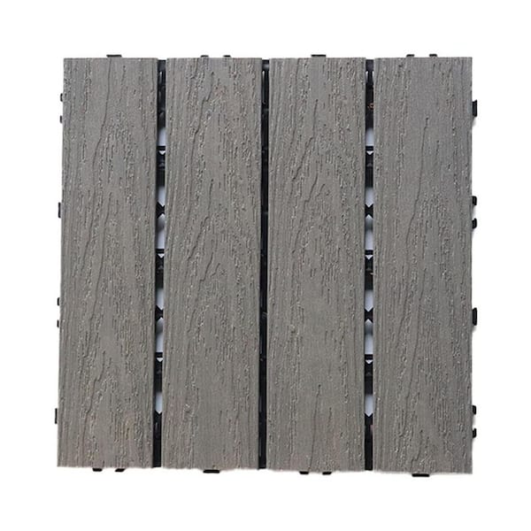 1 ft. x 1 ft. All-Weather Splicing Solid WPC Interlocking Deck Tile in Dark Gray(11-pack)