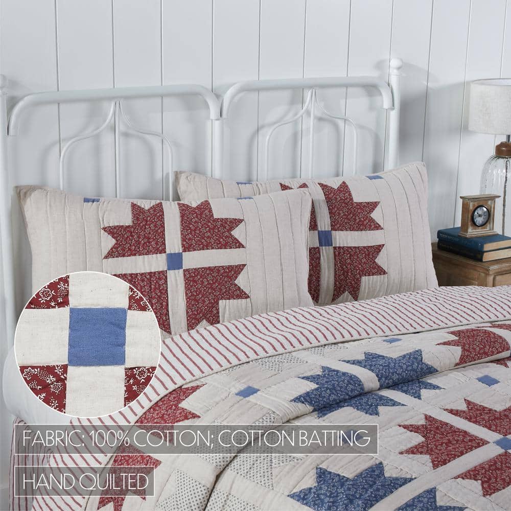 King Size Red Blue Creme Cotton Quilted Sham