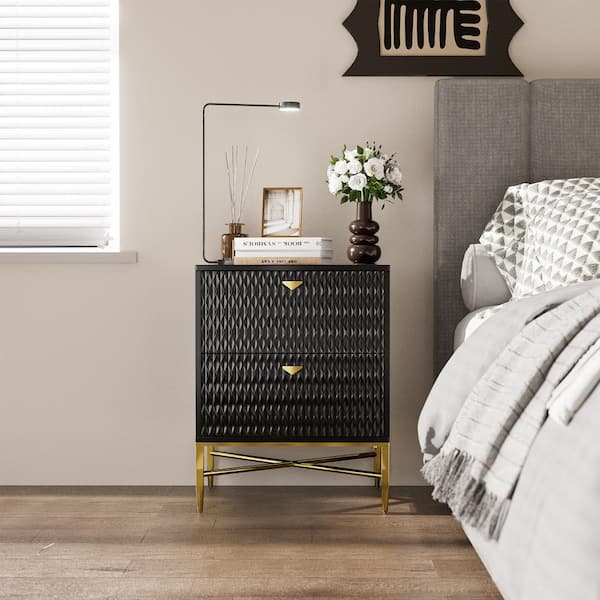 Boyel Living Black 2-Drawer Wood Nightstand with Square Support Legs