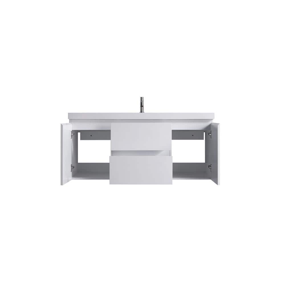 White 60" Wall Mount Single Sink Vanity with Countertop