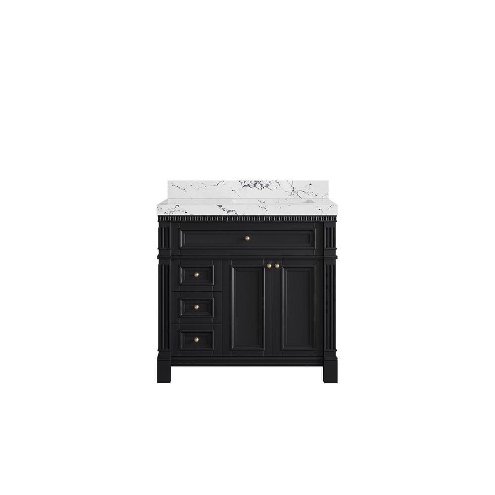 Paris 36 in. W x 22 in. D x 36 in. H Right Offset Sink Bath Vanity in Black with 2 in. Viola Night qt. Top price history on PriceWatchPro