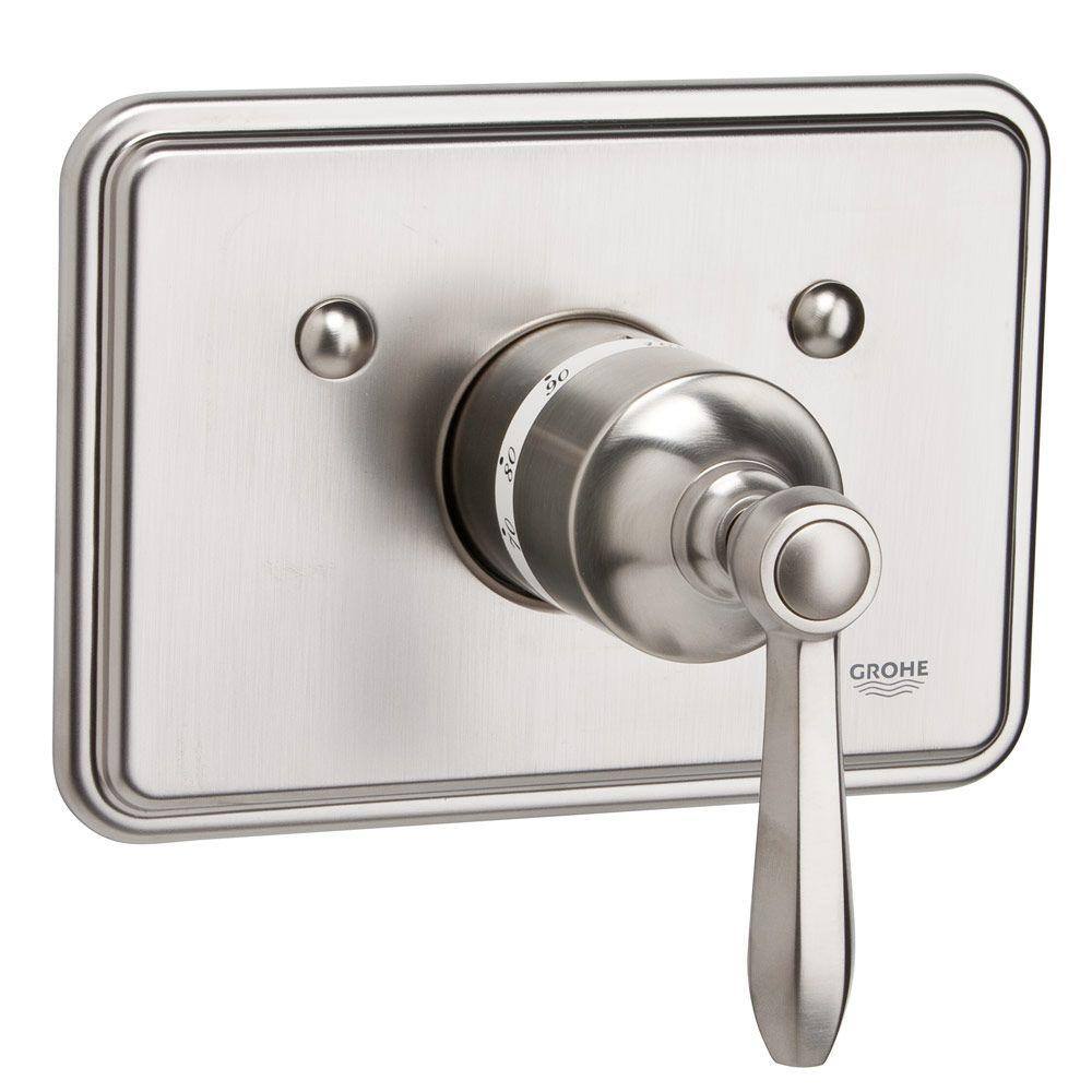 GROHE Somerset 1-Handle Thermostat Valve Trim Kit in Brushed Nickel ...