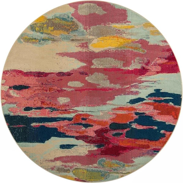 Unique Loom Estrella Laurnell Pink 8' 0 x 8' 0 Round Rug