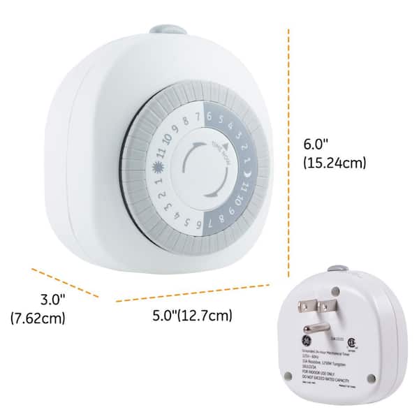 BN-LINK 12 Hour Indoor Mechanical Accurate Countdown Timer, 3-Prong  Grounded Outlet, 15 Minute Increments, Energy Saving for Kitchen, Phone  Charger