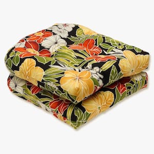 Floral 19 in. x 19 in. Outdoor Dining Chair Cushion in Black/Green (Set of 2)