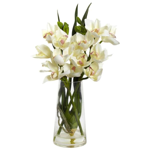 Nearly Natural Artificial Cymbidium Orchid With Vase 4992 The Home Depot