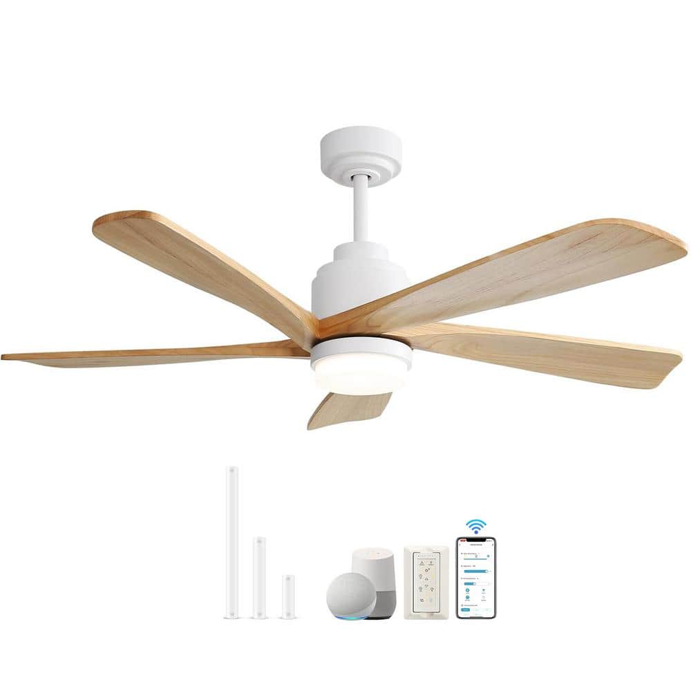 52 in. Indoor/Outdoor Smart Downrod White Wood Ceiling Fan with LED Light and APP Remote Control price history on PriceWatchPro